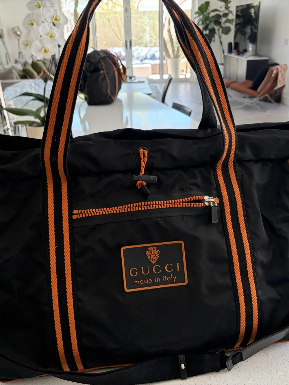Gucci Black Duffel with Orange Trim